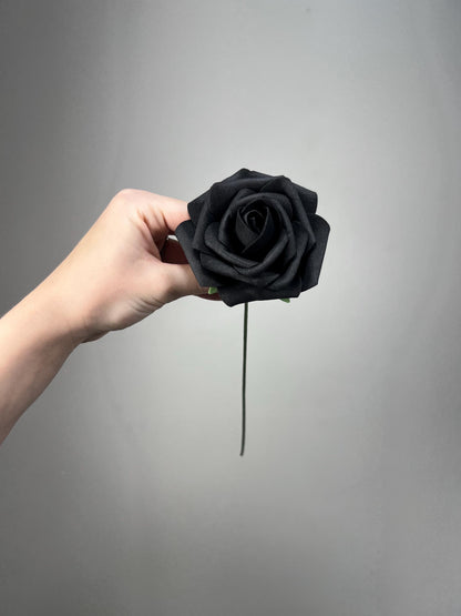 Black Flower Head Wedding Decor Black Small Artiticial Flower Rose Wedding DIY Craft Supplies Wedding Black Flower Head Black Foam