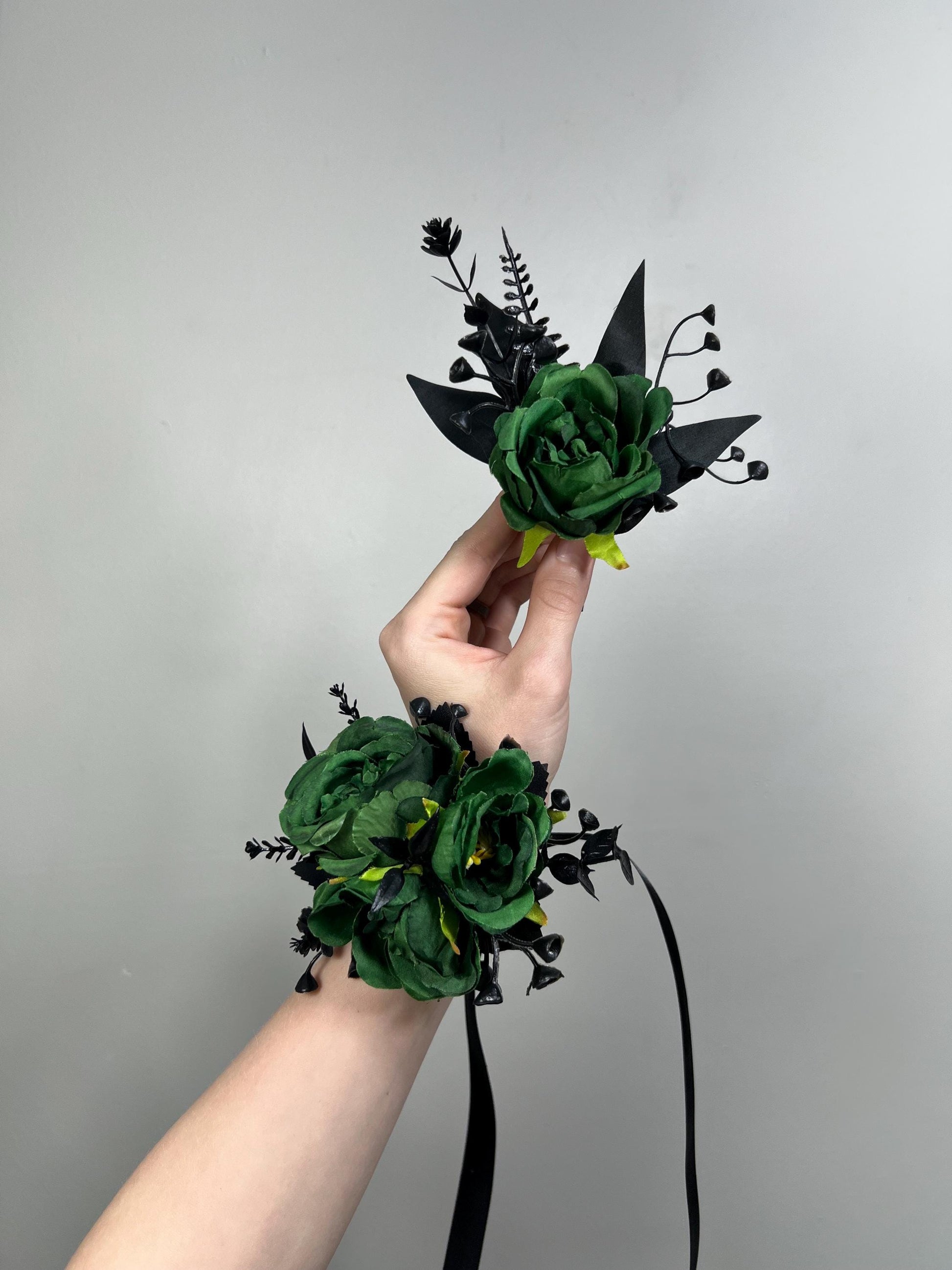 Green Boutonniere Wedding Groom Black Boutonnières Hinter Green Groomsmen Gothic Artificial Flowers Boutonnière Green Halloween Boutonniere