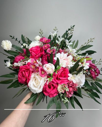 Wedding Fuchsia Bouquet Bridal Viva Magenta Bridesmaids Bouquet Hot Pink Peony Deep Pink Neon Pink Bouquet White Artificial Flower Wild
