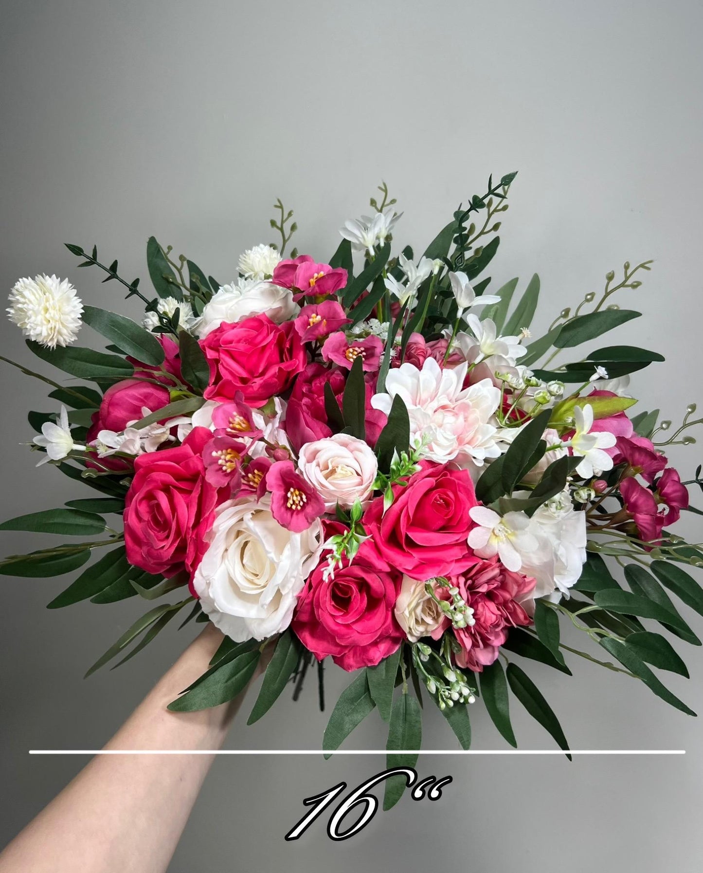 Hot Pink Bouquet Wedding Bridal Fuchsia Bouquet Bridesmaids Hot Pink Peony Deep Pink Neon Bouquet White Artificial Flower Wild Flower Summer