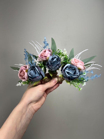 Dusty Blue Boutonnière Wedding Blue Dusty Rose Boutonniere Groom Pink Groomsmen Dusty Pink Blue Boutonniere White Rose Dusty Blue Eucalyptus