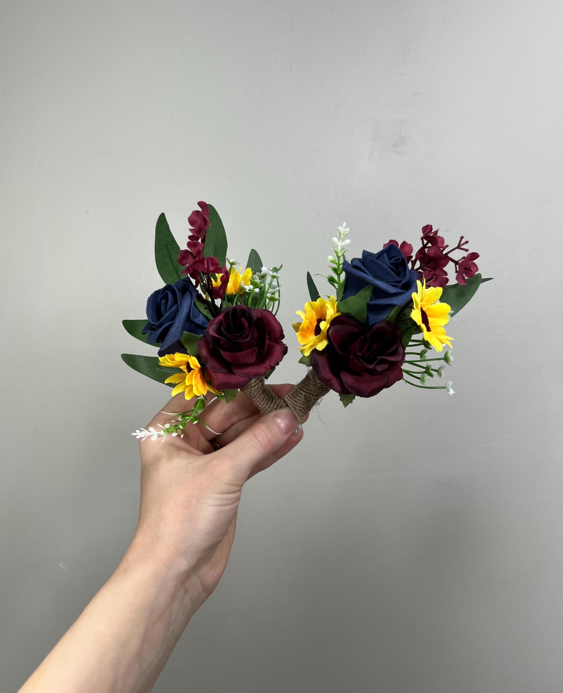 Sunflower Boutonniere Navy Blue Burgundy Wedding Sunflowers Boutonnières Groom Maroon Dark Blue Groomsmen Boutonniere Sunflower Yellow