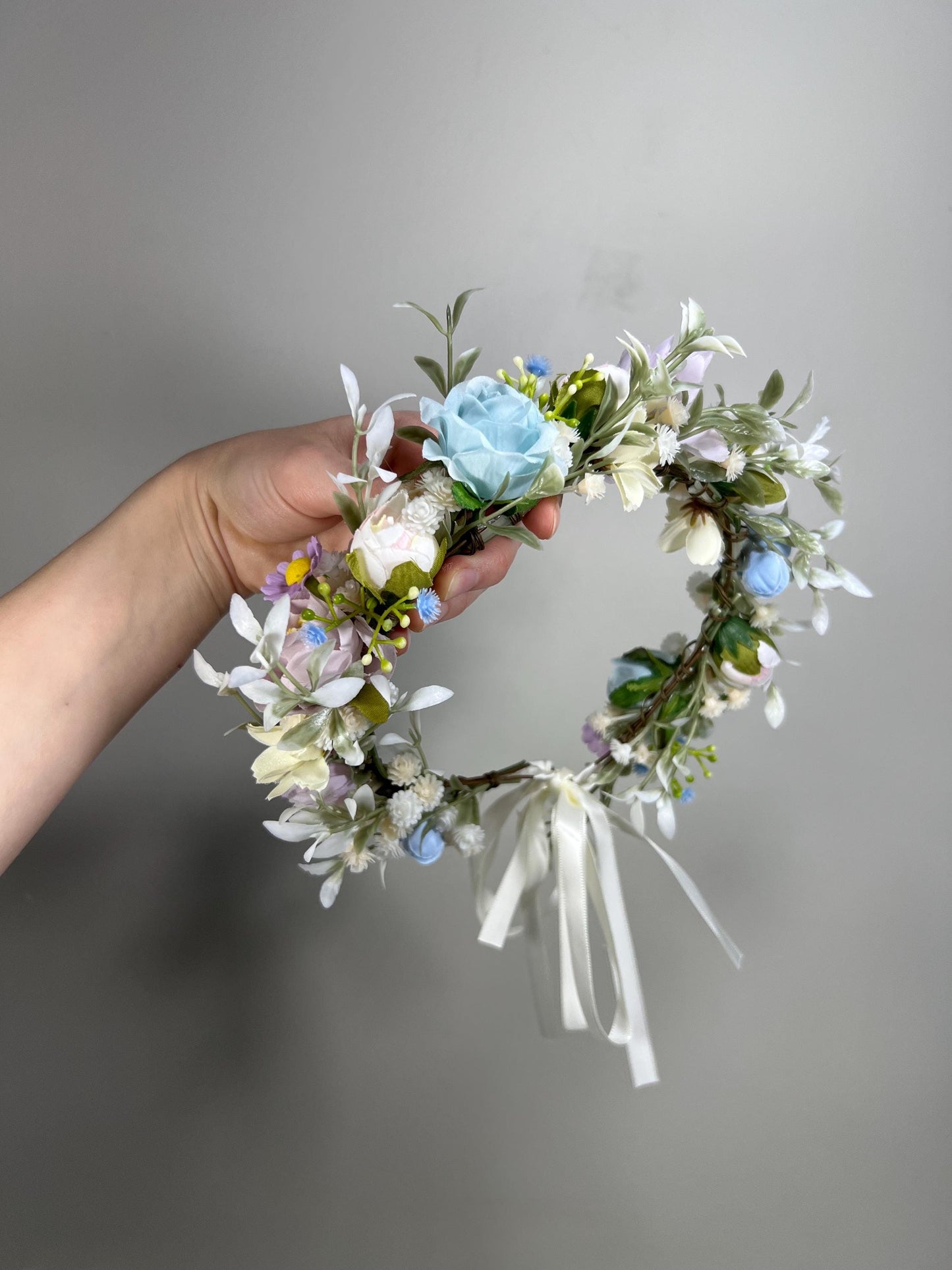 Wedding Flower Crown Blue Lavender White Flower Artificial Crown Wild Flowers Lilac Bridal Headbank Blue Wreath Crown Hair Summer