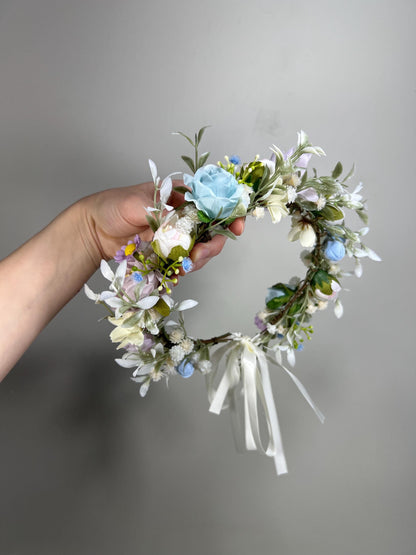 Wedding Flower Crown Blue Lavender White Flower Artificial Crown Wild Flowers Lilac Bridal Headbank Blue Wreath Crown Hair Summer