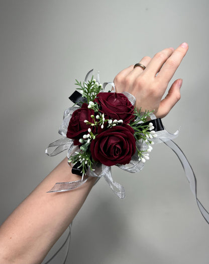 Burgundy Corsage Wedding Wrist Corsage Maroon Mom Corsage Wine Red Baby Breath Bridesmaids Corsage Prom Burgundy Artificial Flower