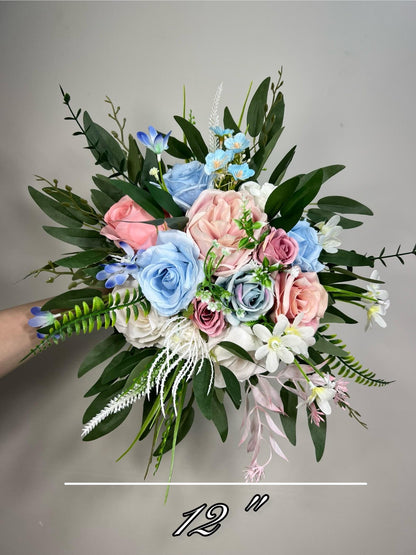 Blue Pink Bouquet Wedding Bridal Bouquet Sky Blue White Bouquet Bridesmaids Blush Blue Bouquet Wild Flowers Pink Blue Artificial Flower