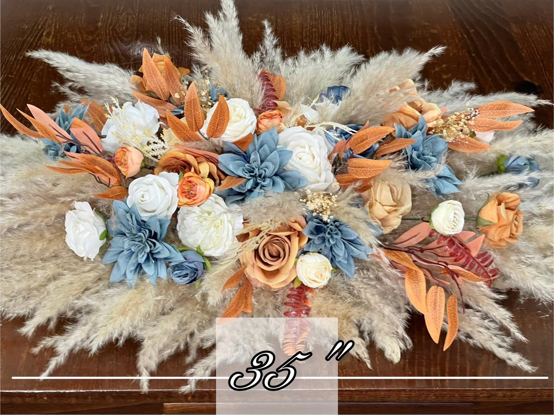 Orange Blue Dusty Bouquet Wedding Boho Terracotta Dusty Blue Bridal Bouquet Burnt Orange Blue Bridesmaids Bouquet Rust Pampas Grass