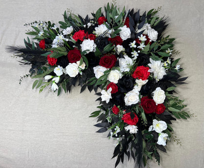 Black Red Arch Arrangement Wedding White Black Red Coner Arrangement Arch Gothic Black Arbor Arrangement Eucalyptus Artificial Flowers