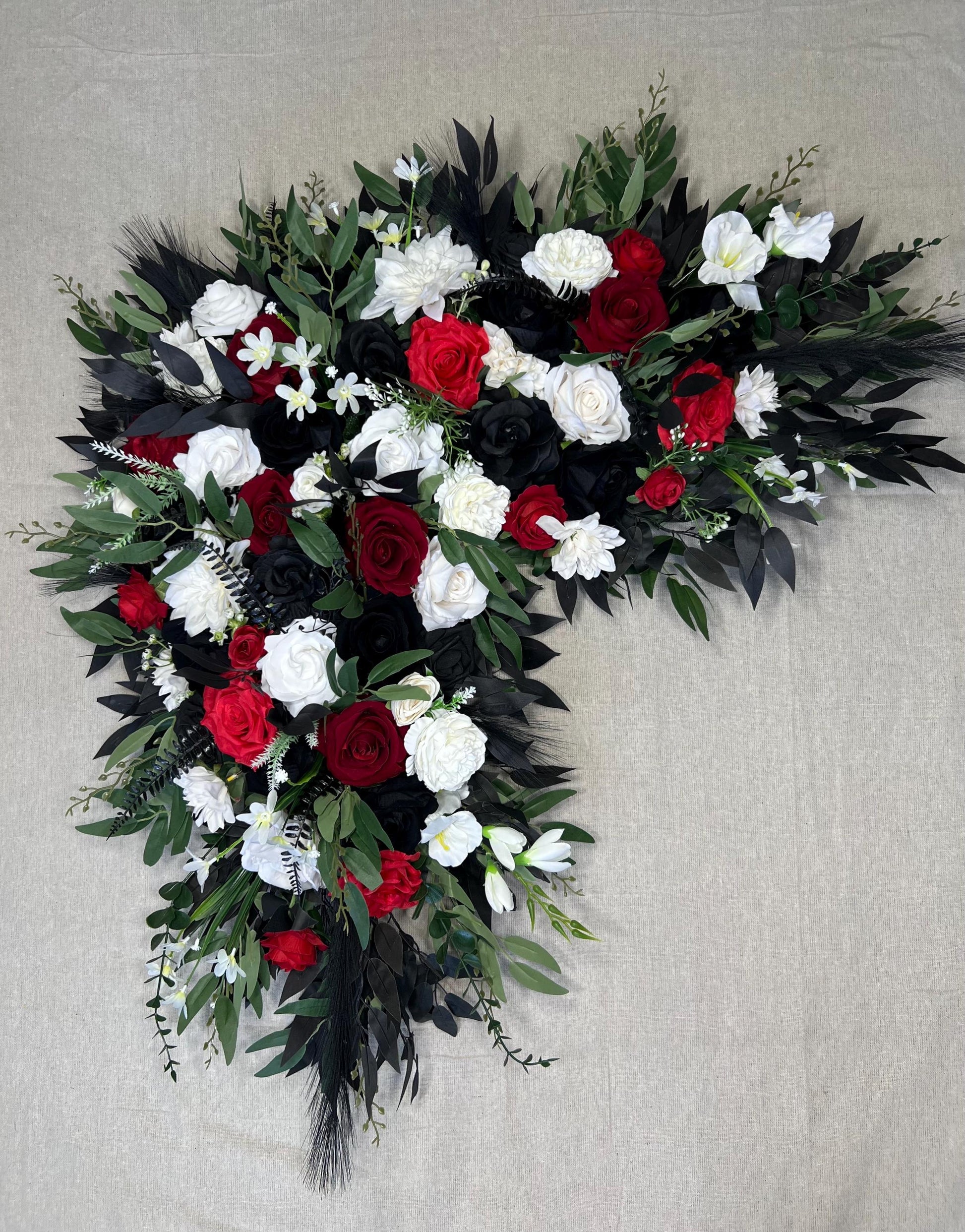 Black Red Bouquet White Wedding Bridal Gothic Bridesmaids Bouquet Dark Red Black Ivory Eucalyptus Baby Breath Artificial Flowers