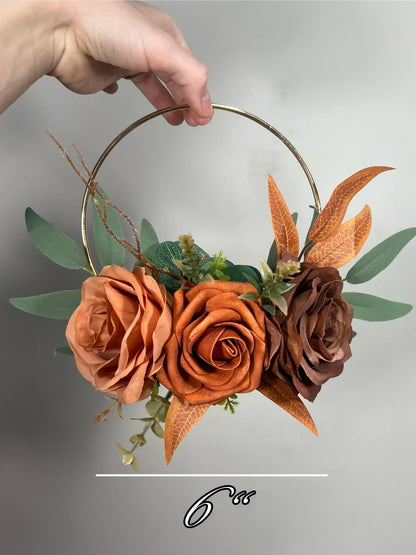 Wedding Hoop Terracotta Rust Hoop Burnt Orange Flower Girl Hoop Bridesmaids Ring Wreath Cinnamon Fall Artificial Flower