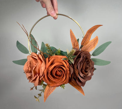 Wedding Hoop Terracotta Rust Hoop Burnt Orange Flower Girl Hoop Bridesmaids Ring Wreath Cinnamon Fall Artificial Flower