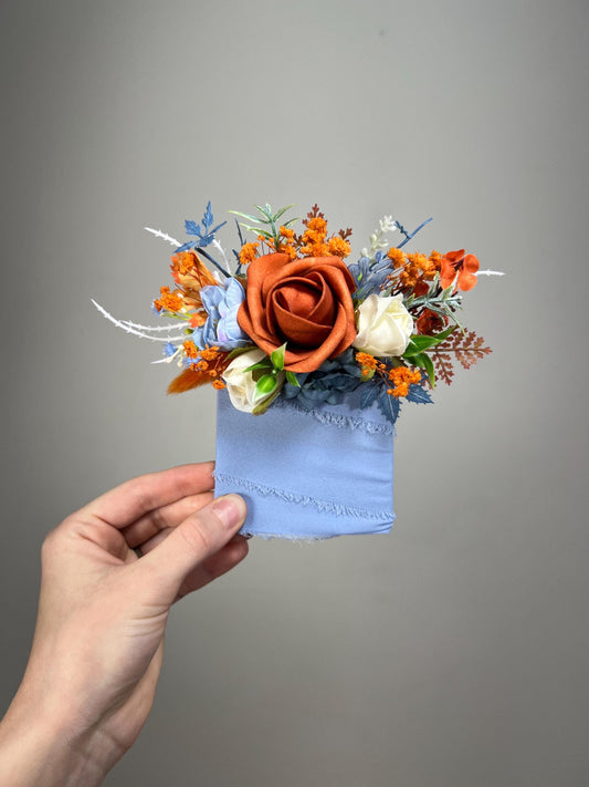 Terracotta Blue Pocket Boutonniere Wedding Dusty Blue Burnt Orange Groom Boutonnière Square White Groomsmen Dusty Blue Rust Boutonniere