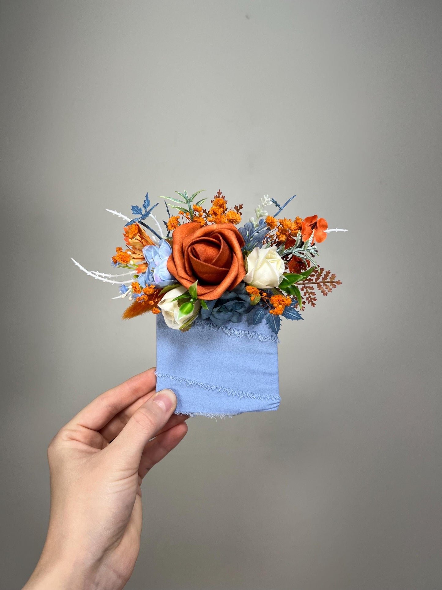 Terracotta Blue Pocket Boutonniere Wedding Dusty Blue Burnt Orange Groom Boutonnière Square White Groomsmen Dusty Blue Rust Boutonniere