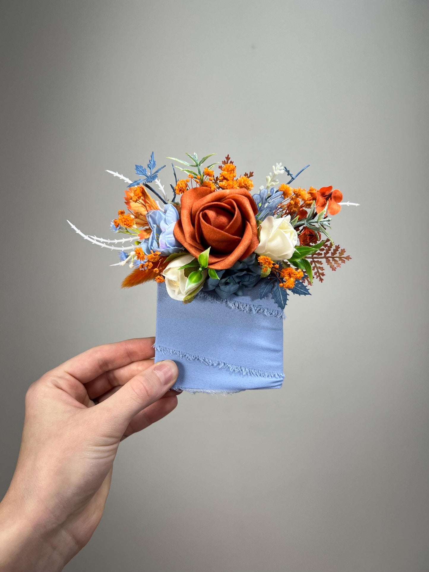 Terracotta Blue Pocket Boutonniere Wedding Dusty Blue Burnt Orange Groom Boutonnière Square White Groomsmen Dusty Blue Rust Boutonniere
