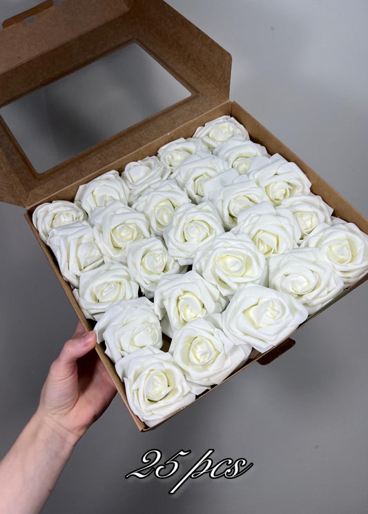 Ivory Flower Artificial Wedding DIY Craft Supplies Cream Rose Wedding Milky White Flower Head with Stem Fake Flowers Off-white Rose Heads