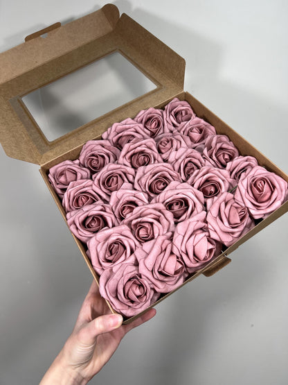 Dusty Rose Flower Artificial Wedding DIY Craft Supplies Mauve Roses Wedding Dusty Pink Flower Head with Stem Fake Flowers Blush Pink Roses