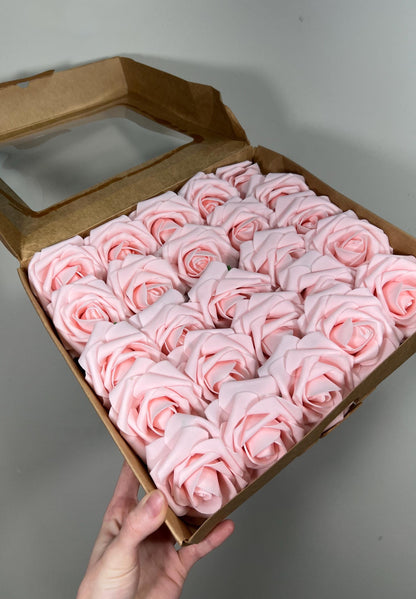 Pink Flower Artificial Wedding DIY Craft Supplies Pink Roses Wedding Baby Pink Flower Head with Stem Fake Flowers Blush Pink Soft Roses