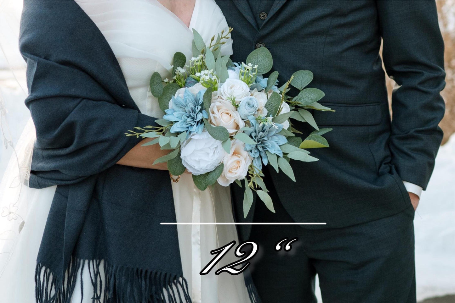 Dusty Blue White Bouquet Wedding Bridal Bouquet Ivory Dusty Blue Bouquet Bridesmaids Blue Cream Bouquet Eucalyptus Artificial Flower