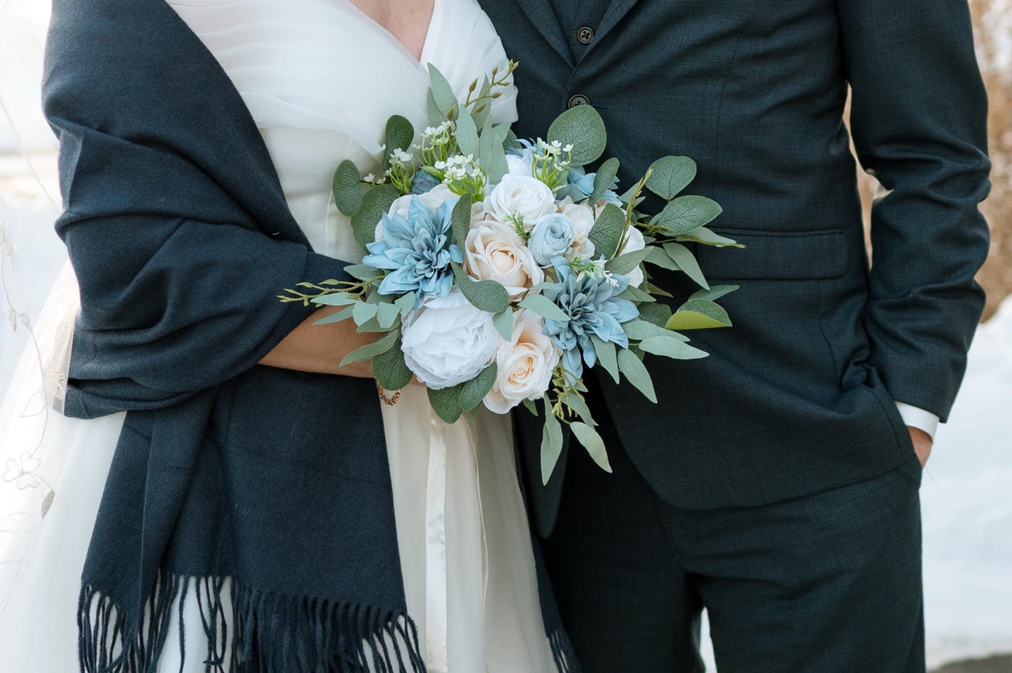 Dusty Blue White Bouquet Wedding Bridal Bouquet Ivory Dusty Blue Bouquet Bridesmaids Blue Cream Bouquet Eucalyptus Artificial Flower Reddit