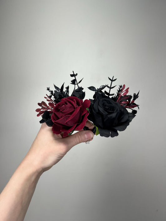 Black Burgundy Boutonniere Wedding Groom Black Boutonniere Gothic Burgundy Groomsmen Boutonnière Black Prom Wine Red Artificial Flowers