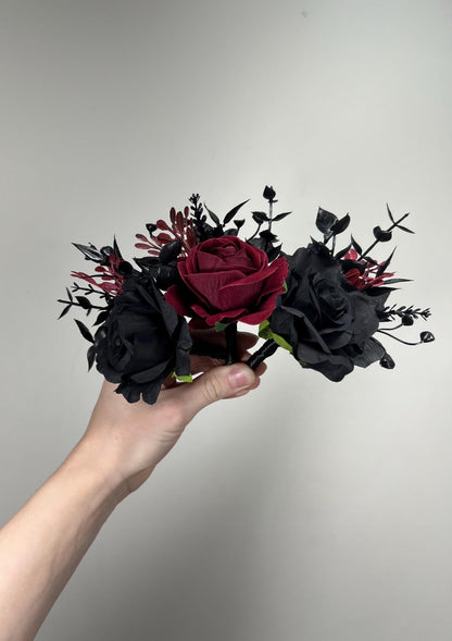 Black Burgundy Boutonniere Wedding Groom Black Boutonniere Gothic Burgundy Groomsmen Boutonnière Black Prom Wine Red Artificial Flowers