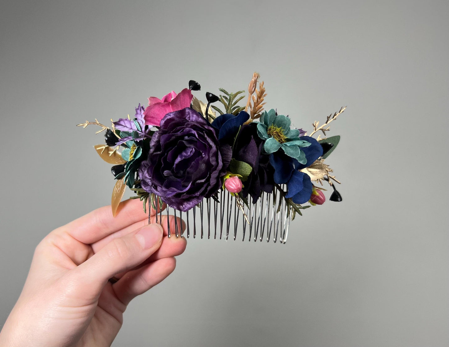 Jewel Tones Bouquet Wedding Bridal Dark Purple Bouquet Navy Blue Royal Bridesmaids Bouquet Plum Teal Bouquet Purple Gold Artifical Flower