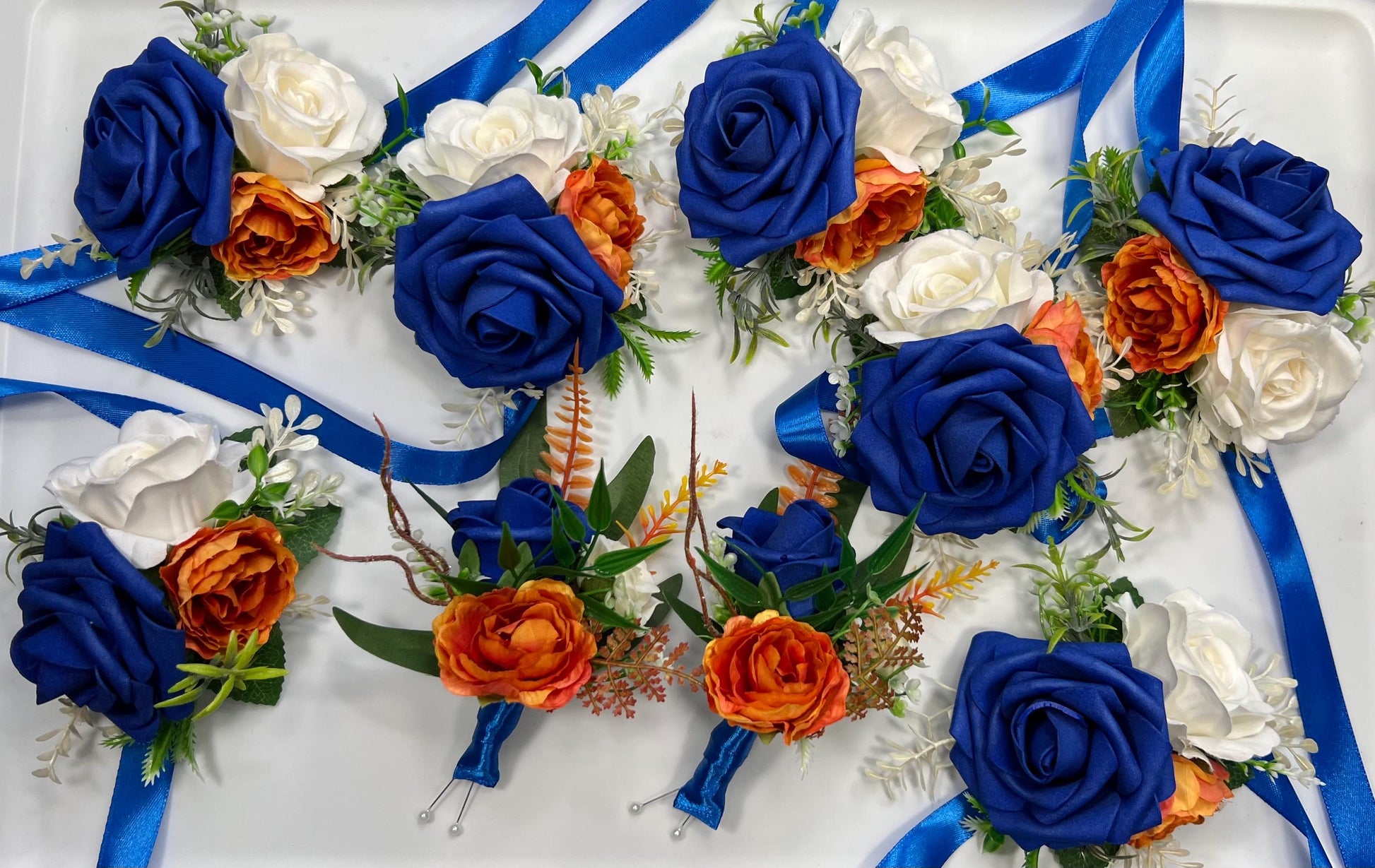 Orange Royal Blue Boutonniere Wedding Blue Burnt Orange Boutonnière Groom White Terracotta Royal Blue Boutonnières Artificial Flowers