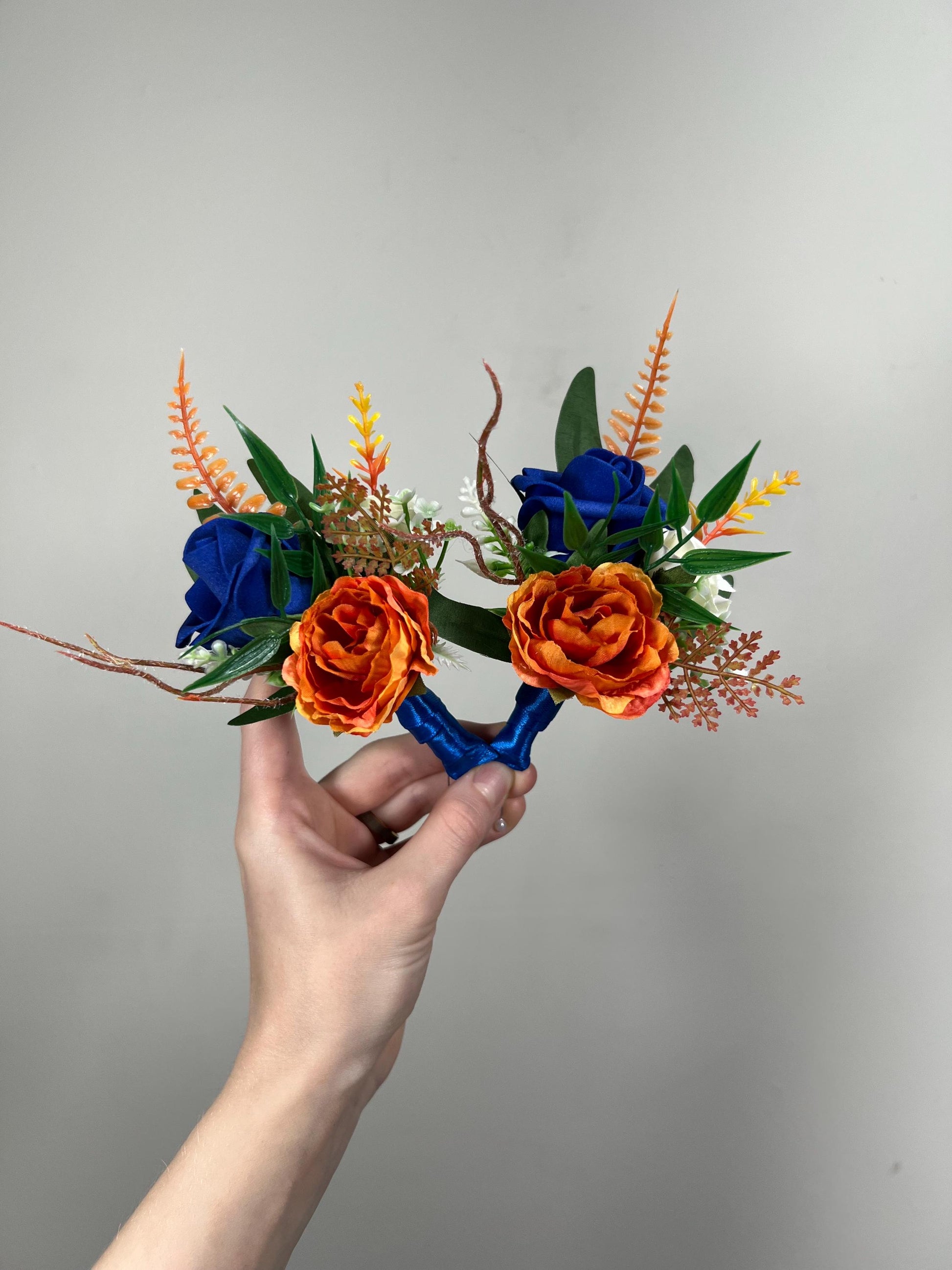 Orange Royal Blue Boutonniere Wedding Blue Burnt Orange Boutonnière Groom White Terracotta Royal Blue Boutonnières Artificial Flowers