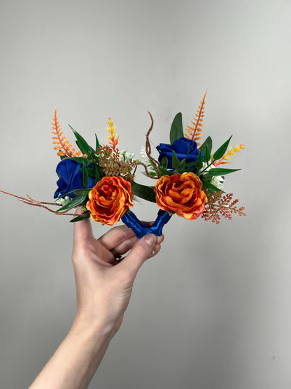 Royal Blue Orange Corsage Wedding Blue Burnt Orange Wrist Corsage Mom White Terracotta Royal Blue Corsage Bridesmaids Artificial Flowers