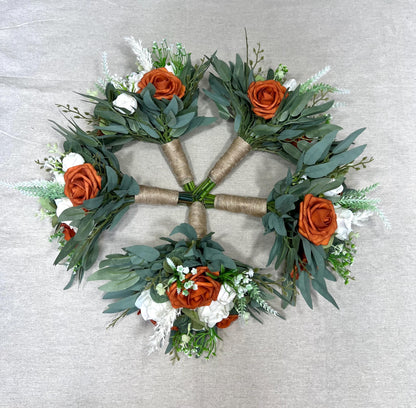 Terracotta Bouquet Wedding Ivory Burnt Orange Bridal Bouquet Rust Bridesmaids Bouquet Eucalyptus Sage Green Terracotta Artificial Flower