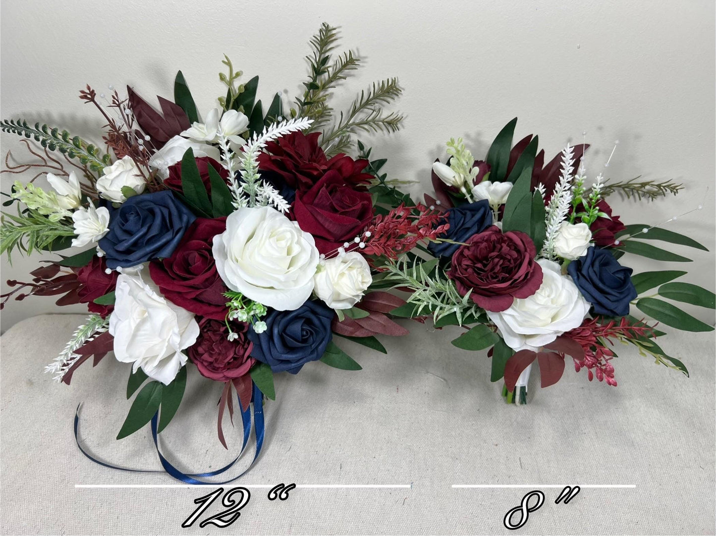 Burgundy Navy Blue White Bouquet Bridal Maroon Navy Blue Bouquet Bridesmaids Dark Red Blue Ivory Winter Bouquet Pearls Artificial Flowers