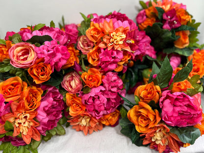 Fuchsia Orange Bouquet Bridal Wedding Hot Pink Burnt Orange Bouquet Bridesmaids Magenta Orange Tropical Bouquet Greenery Artificial Flower