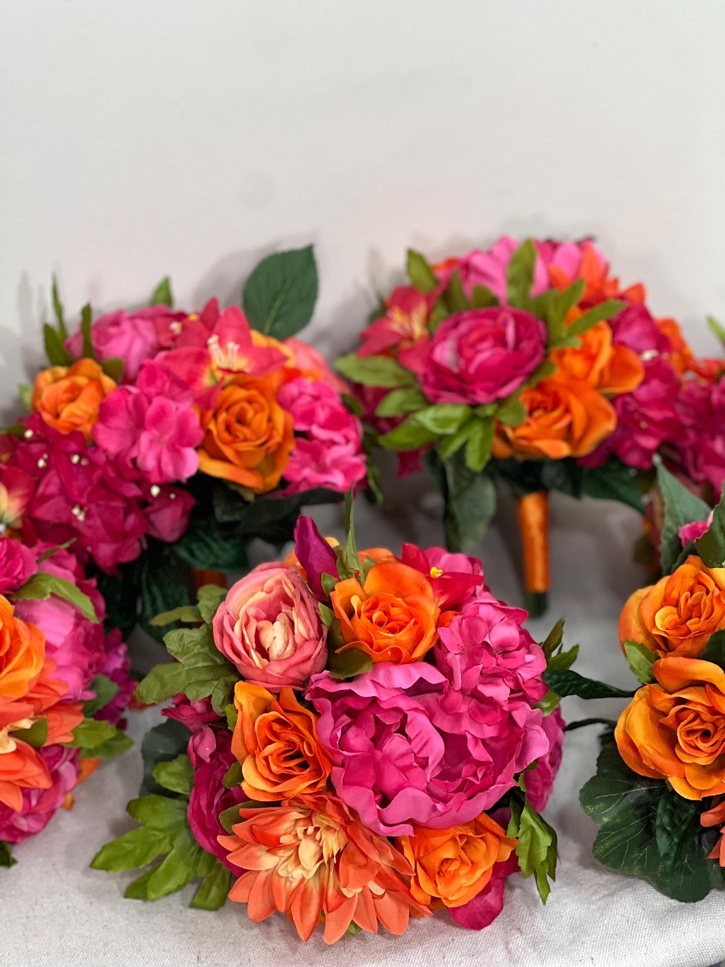 Fuchsia Orange Bouquet Bridal Wedding Hot Pink Burnt Orange Bouquet Bridesmaids Magenta Orange Tropical Bouquet Greenery Artificial Flower