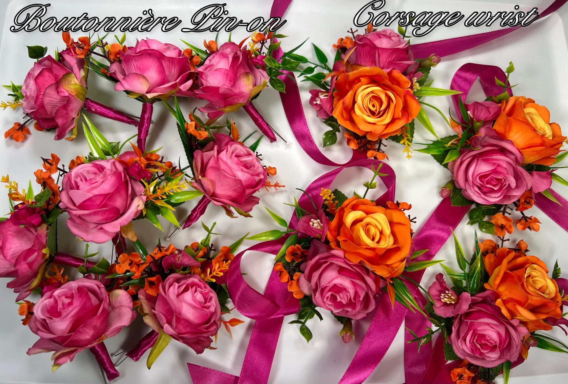 Hot Pink Orange Corsage Wedding Fuchsia Wrist Corsage Bright Summer Corsage Burnt Orange Pink Bridesmaids Corsage Tropical Rose Hot Pink