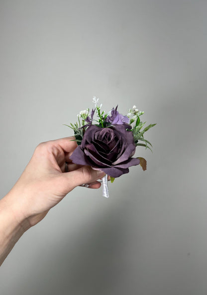 Plum Boutonniere Wedding Groom Dark Purple Boutonniere Groomsmen Dusty Purple Boutonniere Deep Plum Prom Boutonniere Artificial Flowers
