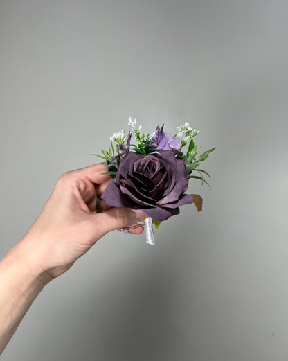 Plum Boutonniere Wedding Groom Dark Purple Boutonniere Groomsmen Dusty Purple Boutonniere Deep Plum Prom Boutonniere Artificial Flowers