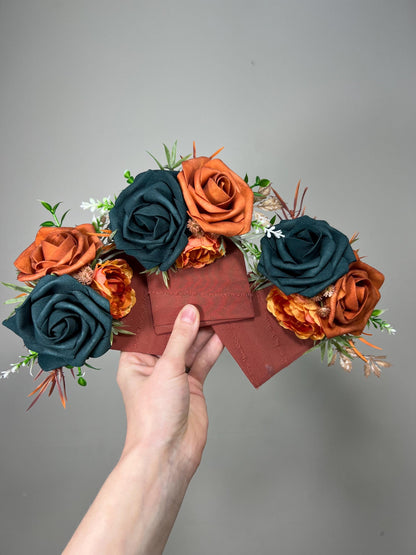 Dark Teal Pocket Boutonniere Wedding Rust Groom Boutonnière Square Teal Burnt Orange Groomsmen Terracotta Boutonniere Rust Dark Teal Reddit