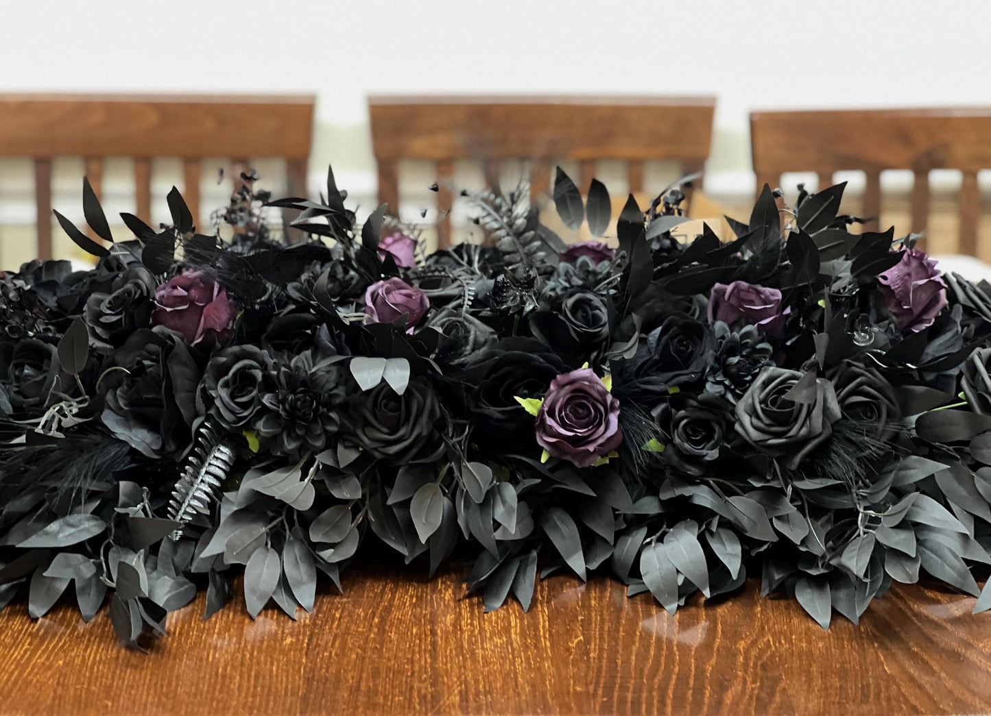 Black Plum Arch Arrangement Curved Wedding Gothic Black Decor Arbor Arrangement Circle Dark Purple Decor Swag Halloween Artificial Flowers