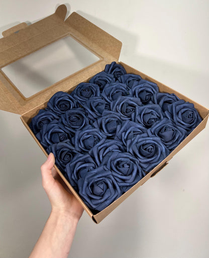 Navy Blue Flower Head Wedding Decor Dark Blue Small Flower Rose Wedding DIY Craft Supplies Artiricial Navy Blue Flowers Heads Dark Blue
