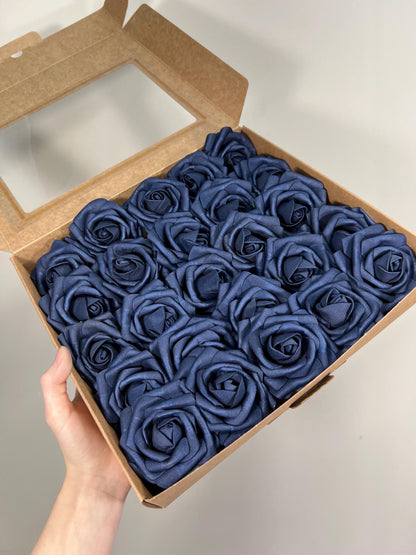 Navy Blue Flower Head Wedding Decor Dark Blue Small Flower Rose Wedding DIY Craft Supplies Artiricial Navy Blue Flowers Heads Dark Blue