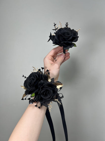 Black Corsage Wedding Black Gold Wrist Corsage Gothic Black Corsage Bridesmaids Gold Black Prom Corsage Mom Black Artificial Flowers Reddit