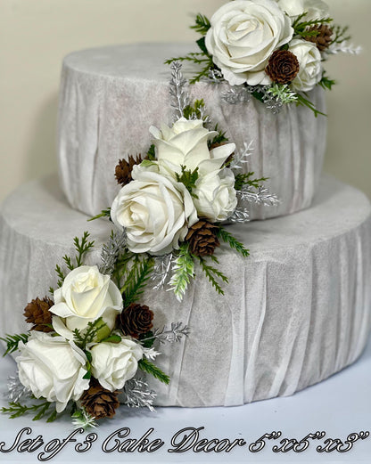 White Cake Decoration Christmas White Wedding Topper Decor Cake Arrangements Wedding White Cake Decoration Winter Pine Cone