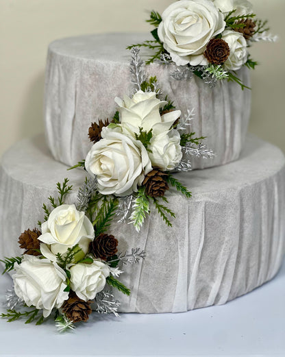 White Cake Decoration Christmas White Wedding Topper Decor Cake Arrangements Wedding White Cake Decoration Winter Pine Cone