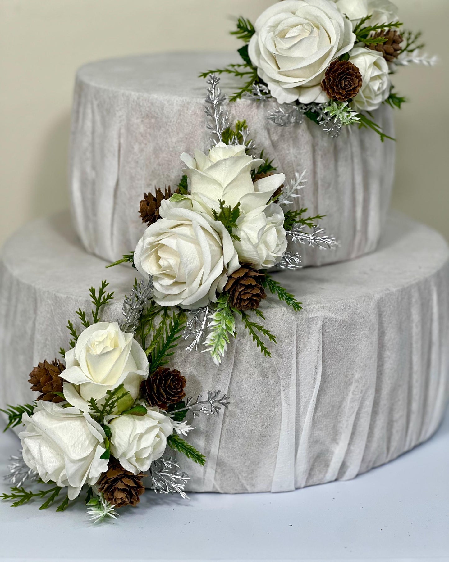 White Cake Decoration Christmas White Wedding Topper Decor Cake Arrangements Wedding White Cake Decoration Winter Pine Cone