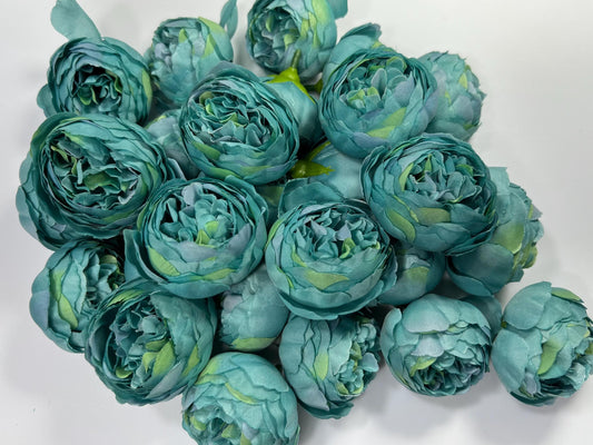 Teal Flower Heads 2" Wedding Turquoise Peony Artificial Aqua Flowers Sea Glass Flowers Heads Wedding Supplies Craft Teal Blue Silk Flower