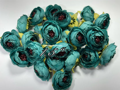 Teal Flower Heads 2" Wedding Turquoise Peony Artificial Aqua Flowers Sea Glass Flowers Heads Wedding Supplies Craft Teal Blue Silk Flower