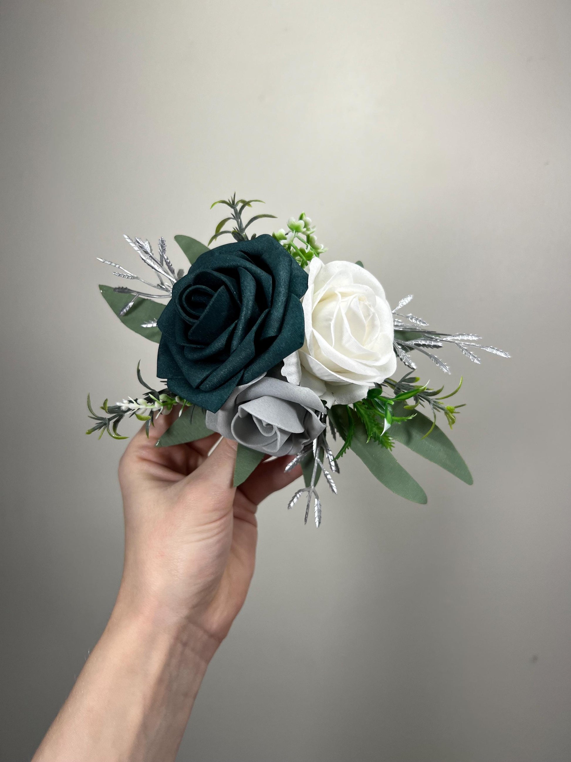 Teal Cake Decoration White Cake Topper Dark Teal Decor Cake Arrangements Teal White Gray Wedding Cake Decoration Silver Flower Topper