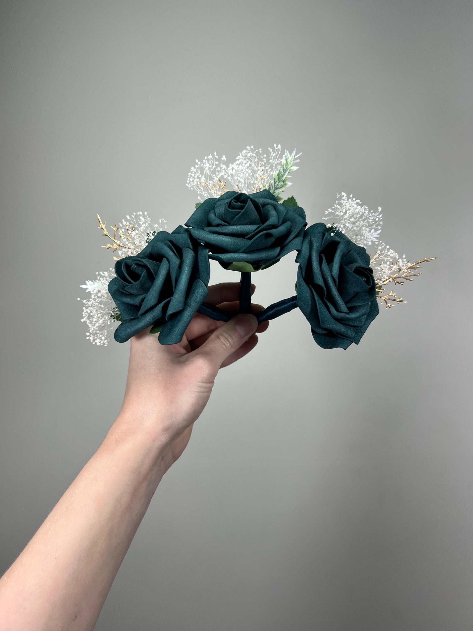 Dark Teal Boutonniere Wedding Groom Teal Blue Boutonnière Peacock Groomsmen Boutonnière Teal Baby Breath Gold Artificial Flowers