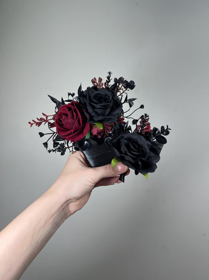 Black Burgundy Boutonniere Wedding Groom Black Boutonniere Gothic Burgundy Groomsmen Boutonnière Black Prom Wine Red Artificial Flowers