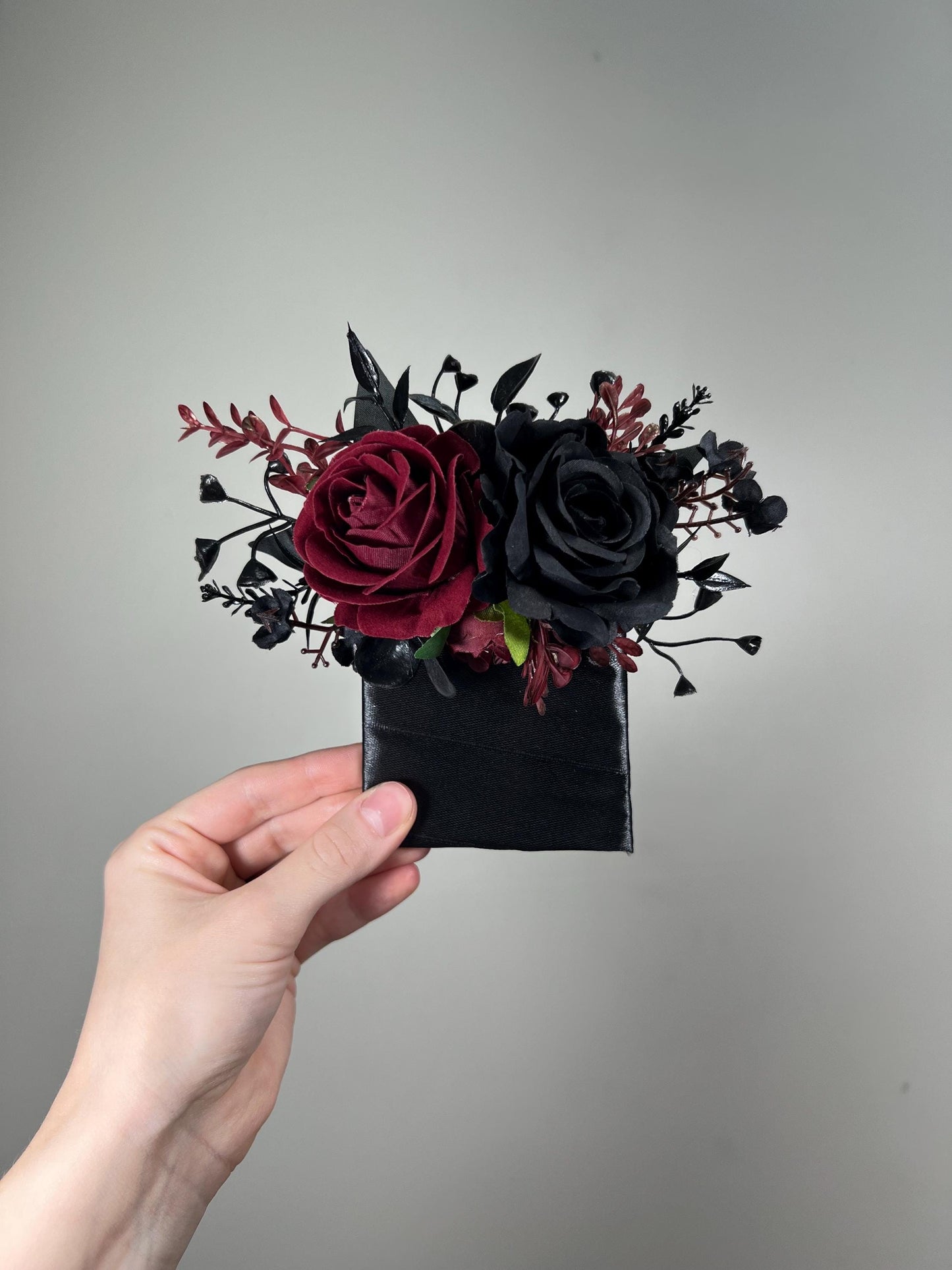 Wedding Pocket Boutonniere Black Groom Boutonnière Square Burgundy Groomsmen Halloween Burgundy Black Gothic Artificial Flowers